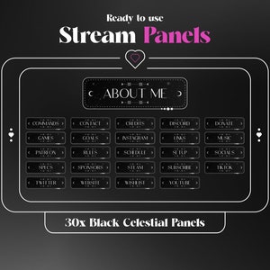 Black Celestial Moon Twitch Panels: Galaxy Stream Decoration (30 PNG files)