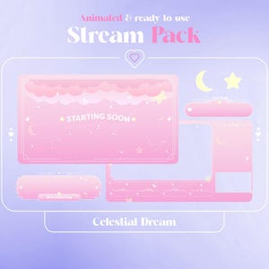 Pink Celestial Dream Animated Stream Pack: Twitch Overlays, Alerts, Panels, Loading Screens