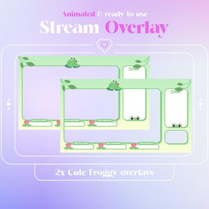 Cute Froggy Animated Overlay, Stream set, Kawaii, Twitch Overlay, Vtuber, Frog Stream Overlay, Animated Screen, Chat Box, Nature