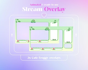 Cute Froggy Animated Overlay, Stream set, Kawaii, Twitch Overlay, Vtuber, Frog Stream Overlay, Animated Screen, Chat Box, Nature