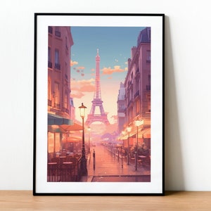 Paris Lofi Traditional Travel Print Wall Art, Lofi Style Poster, Paris Poster, Anime Aesthetic, Lofi Illustration, Minimalistic Paris Print