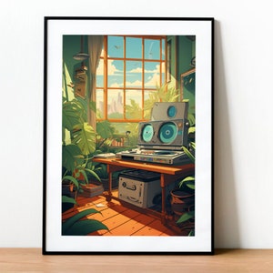 Illustrazione stampata in vinile sognante Lofi Giappone, Kawaii Giappone, Poster Giappone, Poster anime, Arte murale, Anime Lofi, Pastello, Stampe anime, Arte murale Lofi