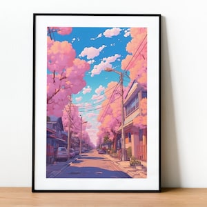Lofi Anime Japan Street Print: Dreamy Kawaii Pastel Wall Art