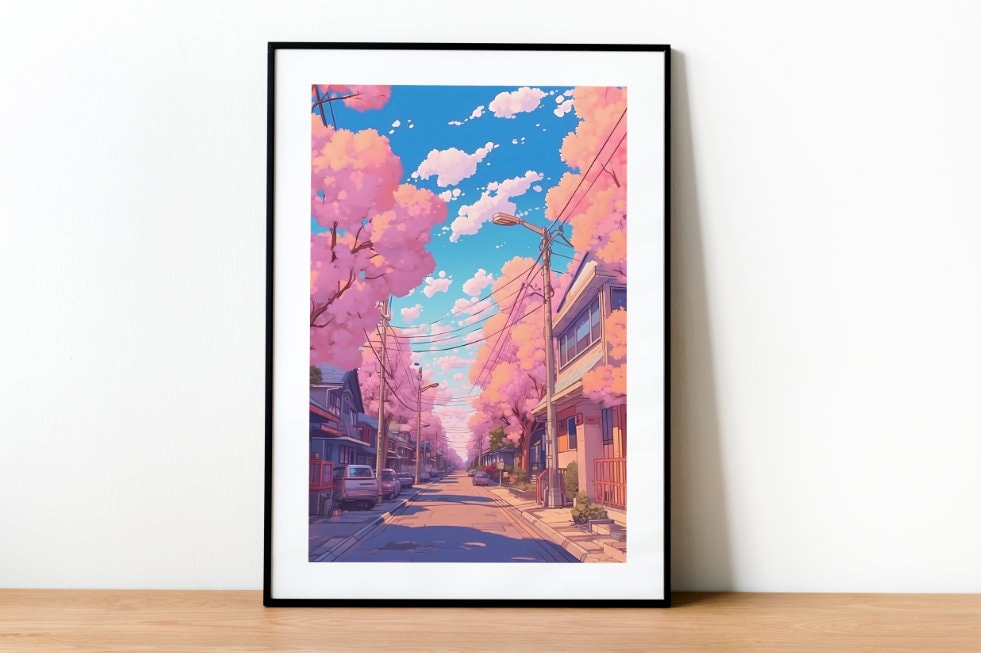Japan Lofi Dreamy Streets Print Illustration, Kawaii Japan, Japan Poster, Anime Poster,Wall Art,Lofi Anime,Pastel,Anime Prints,Lofi Wall Art