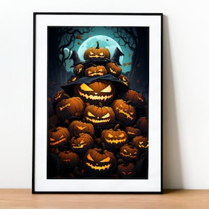 Halloween Pumpkins Lofi Print Illustration, Halloween Poster Art, Anime Poster,Wall Art,Lofi Anime,Pastel,Anime Prints,Lofi Wall Art Pumpkin