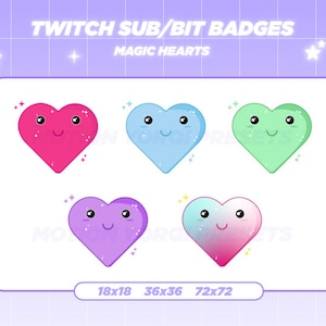 Magic Hearts Twitch Sub Badge, Bit Badges, Kawaii, Streamer Badges, Sparkle Sub Badge, Streamer Graphics, Cheer Sub Badges, Mystic Hearts