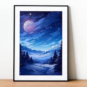 Lofi Anime Landscape Print: Kawaii Japan Night Scene Wall Art