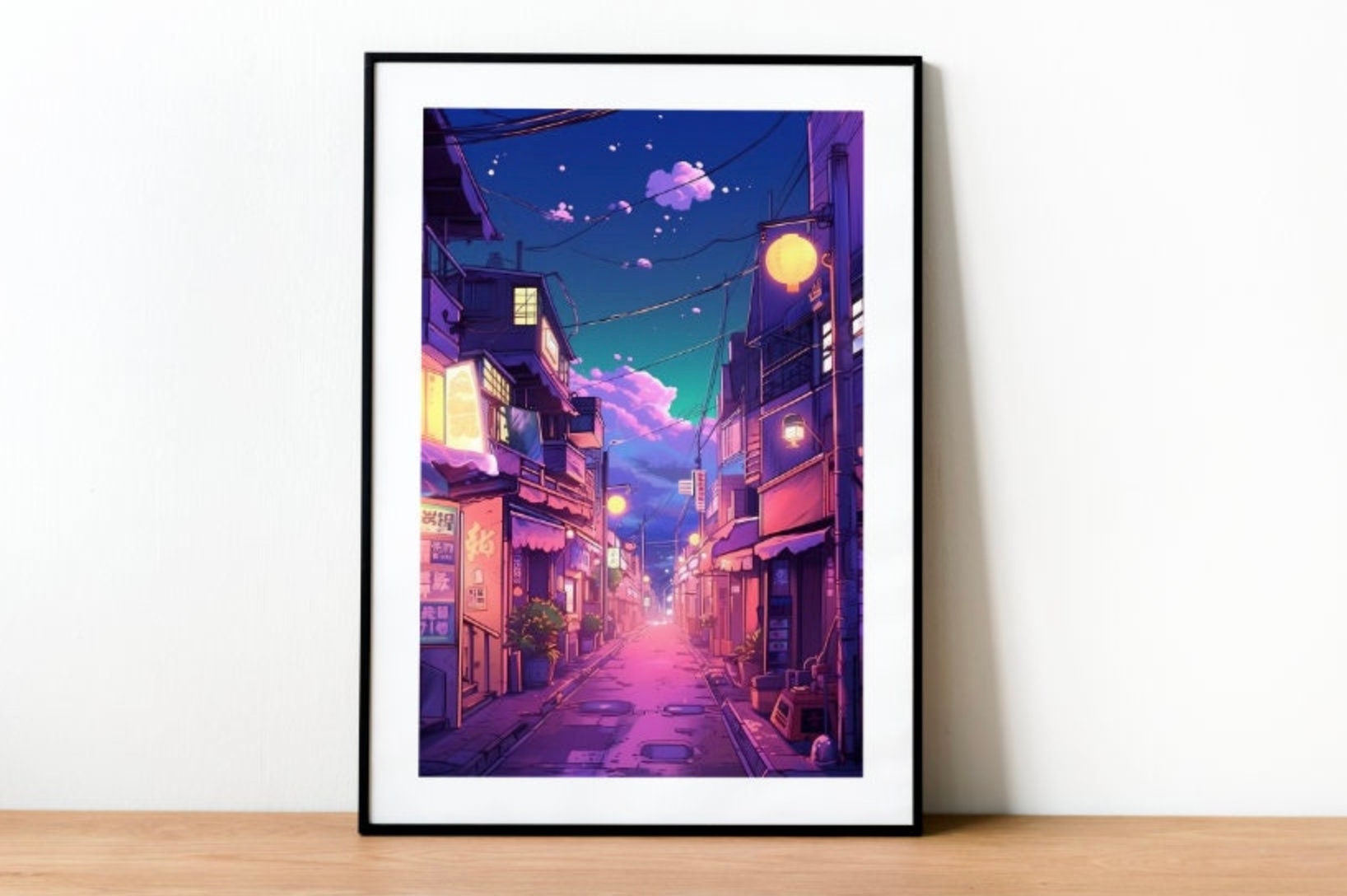 Japan Street by Night Print Illustration, Kawaii Japan, Japan Poster, Anime Poster, Wall Art,Lofi Anime, Pastel, Anime Prints, Tokyo Travel