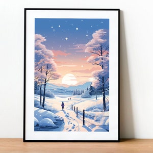 Japanese Lofi Winter Landscape Print Illustration,Kawaii Japan,Japan Lofi Poster,Anime Poster,Wall Art,Lofi Anime,Anime Prints,Lofi Wall Art