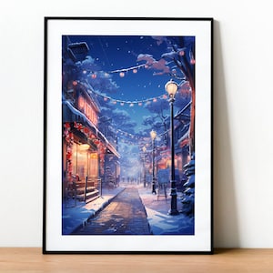Snowy Japanese Street Lofi Art Poster: Winter Anime Print
