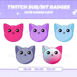 Cute Kawaii Cats Twitch Sub Badge, Bit Badges, Kawaii, Streamer Badges, Sparkle Sub Badge, Streamer Graphics, Cheer Sub Badges, Mystic Cats