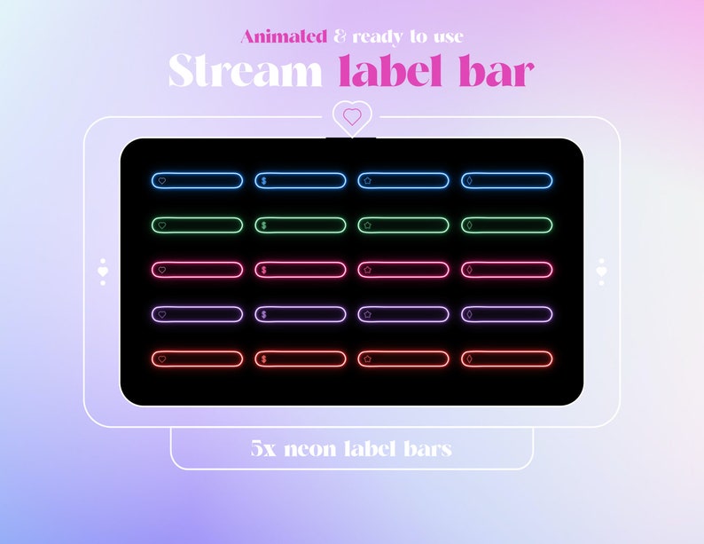 Animated Neon Twitch Stream Label Overlay: Label Bar Pack - Etsy
