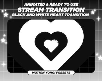 Animated Twitch Cute Black And White Heart Stinger Transition,Cute Twitch Transition,Animated Custom Heart Stream Decoration,Setup,Scene