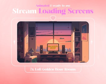 Anime Lofi Room Animated Stream Overlay Pack: 7 Chill Loading Screens