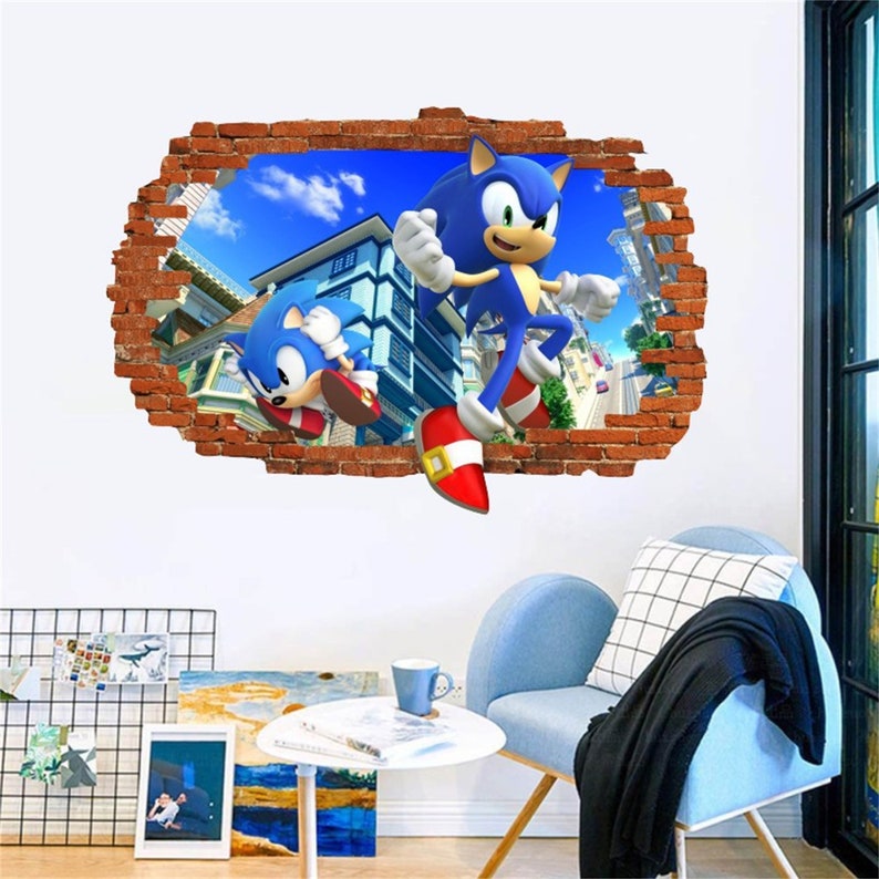 3D Cartoon Sonic the Hedgehog Wall Decal Art Decals Wall Etsy