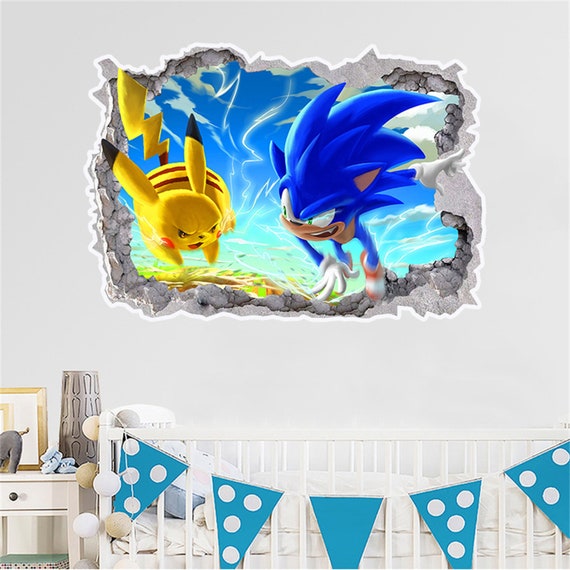 3D Sonic Wall Decal Art Decals Cartoon Wall Decals for Kids Etsy