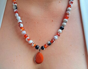 Orange Carnelian Drop Saucer Beads Bracelet Sterling Silver September Birthday Gift Jewelry women 