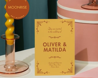 Wes Anderson Inspired Wedding Invitation - Digital Editable Canva Invite Template - Vintage Retro Nostalgic Wedding - Wes Anderson Aesthetic