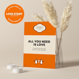 Penguin Book Wedding Invitation - Digital Editable Canva Invite Template - Book Lovers Literary Theme Wedding - Customise and Print