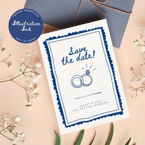 Illustrative Save The Date Template - Digital Editable Canva Invite Template - Hand-Drawn Illustration Vintage Theme