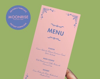 Menu de mariage inspiré de Wes Anderson - Modèle de canva numérique modifiable - Menu de mariage nostalgique rétro vintage