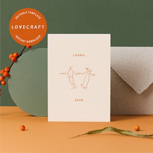 Modelo de convite de casamento ilustrativo simples - modelo de convite digital editável Canva - ilustração desenhada à mão - personalizar e imprimir