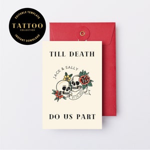 Tattoo Wedding Invitation Template - Digital Editable Canva Invite  - Vintage Tattoo Gothic Wedding Theme - Customise, Download, Printable