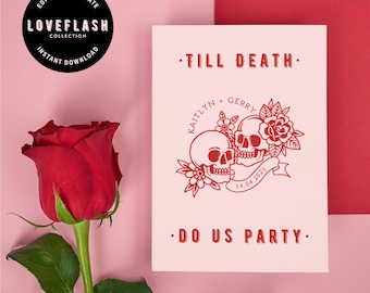 Tattoo Wedding Invitation Template - Digital Editable Canva Invite  - Vintage Tattoo Gothic Wedding Theme - Customise, Download, Printable
