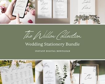 Eucalytus Wedding Stationery Template - Editable Canva - Botantical Theme - Invite, Menu, Table Plan, Welcome Board