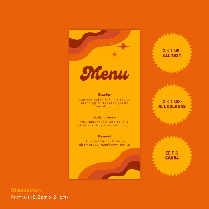 70s Wedding Menu - Digital Editable Canva Menu Template - Vintage Retro ...