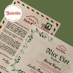 Carta de Papá Noel y certificado de lista de buenos amigos - Carta de Navidad de Papá Noel - Certificado de Papá Noel - Plantilla editable de Canva