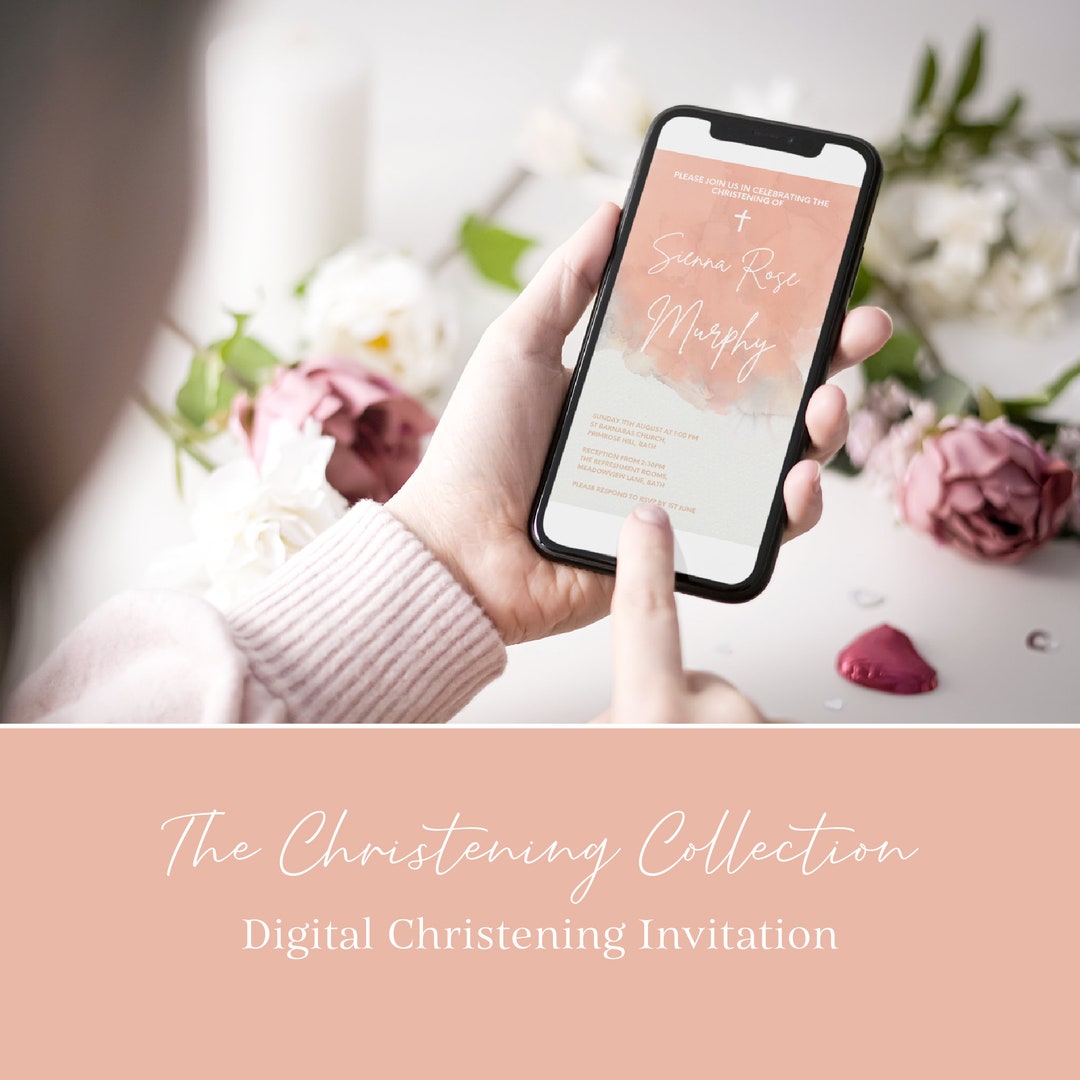 Digital Christening Invitation Electronic Mobile Baptism Etsy