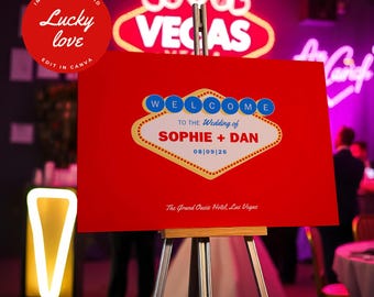 Letrero de bienvenida para boda estilo retro de Las Vegas – Plantilla editable de Canva (Descarga digital)
