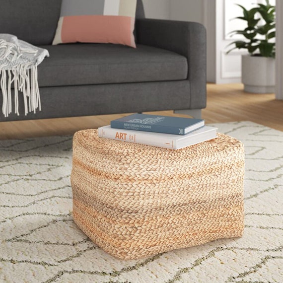 Jute braided pouf deals