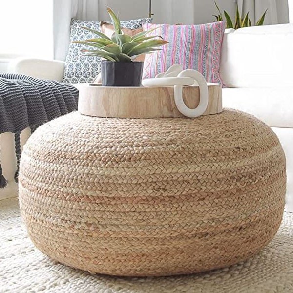 Pouf Cover Natural Jute Hand Braided Pouf Cover, Foot Chair for Living Room,jute ottoman Hallway, Bedroom