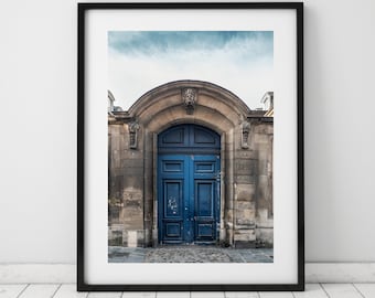 Blaues und cremefarbenes Paris Tür Wandkunst, Home Decor Wand Kunst Drucke, Minimalistisch Wohnzimmer Büro Wand Poster | DRUCKBARER digitaler Download