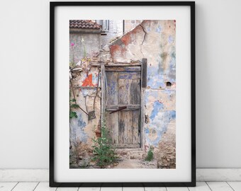 Colorful Blue Red and Cream Croatian Door Wall Art, Architecture Decor, Boho Rustic Vintage Door Print Photo, | PRINTABLE Digital Download