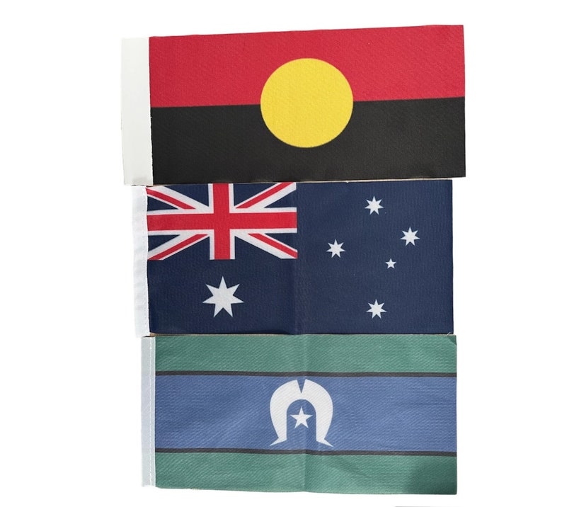 Australia Flag Aboriginal Flag TSI Flag 3 Set Table / Desk Flags Wooden ...