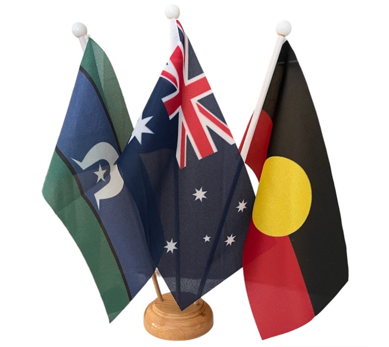Australia Flag Aboriginal Flag TSI Flag 3 Set Table / Desk Flags Wooden ...