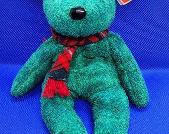 TY Beanie Babies - Wallace the Green Bear With Plaid Scarf - Rare TY Beanie Babies - Wallace the Green Bear With Plaid Scarf - Rare
