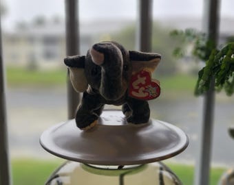Trumpet the Elephant TY Beanie Baby, Mottled Grey Plush