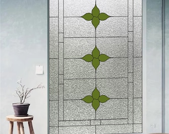 Custom Size Stained Glass Film Non-adhesive Static Cling Vintage Retro Sticker Flower For Kitchen Bathroom Door Glass Cover