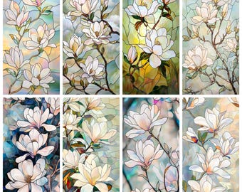Custom Stained Glass Window Film - Magnolia Flower Design, Elegant Privacy Decorative Static Cling