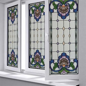 Custom Window Film - Church Style Stained Glass, Frosted Privacy, Static Cling for Bathroom Doors