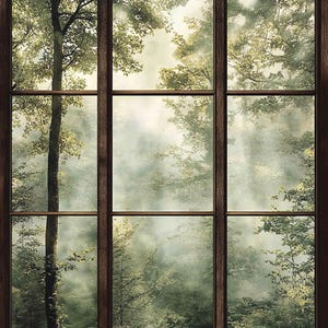 Misty Forest Privacy Window Film – Nature-Inspired Decorative Decal for Living Rooms and Bedrooms, Non-Adhesive