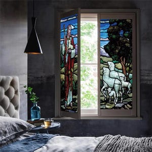 Custom Christian Stained Glass Window Film – Jesus Poster and Church Style Door Stickers for Glass Decoration