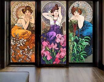 Custom Size Stained Glass Window Film Stickers Static Cling For Kitchen Bathroom Bedroom Glass Sliding Door Home Decor