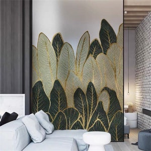 Custom Glass Films Window Film Electrostatic Frosted Sticker Door Stickers Waterproof Home Decor Gold White Leaf Pattern