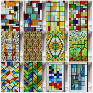 Custom Size Window Film Frosted Stained Glass Films Frosted Privacy Reusable Home-Decor Sun Catcher Mosaic Rainbow Color Window Covering
