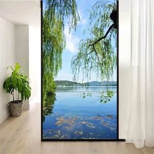 Custom Size No Glue Static Cling Window Privacy Film Beautiful Lake Decorative Window Film For Home Decor